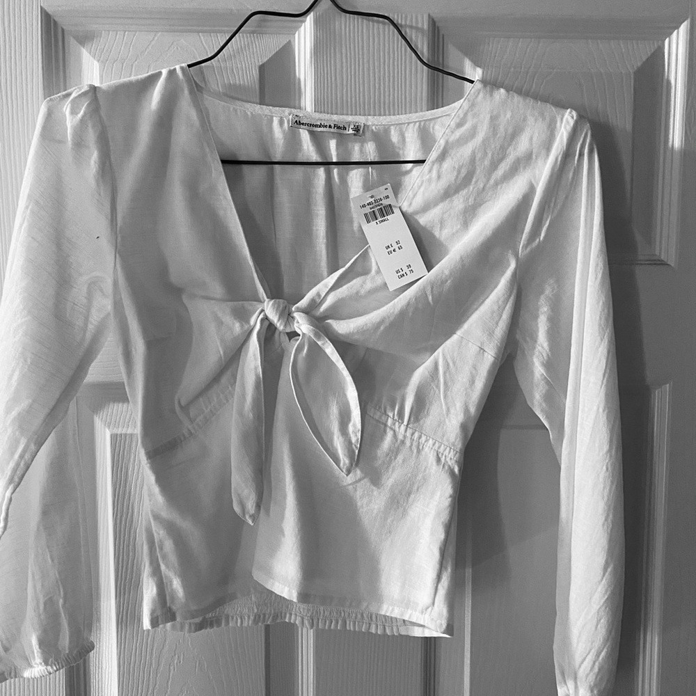 Abercrombie white tie front smocked shirt